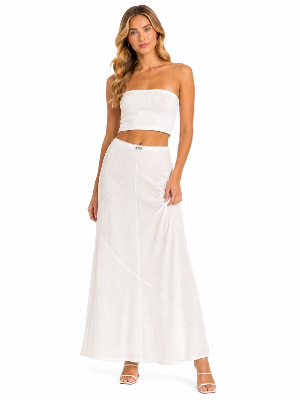 NWT Free People Size XS White Maxi Boho Skirt - Elegant Flowing Women's Skirt